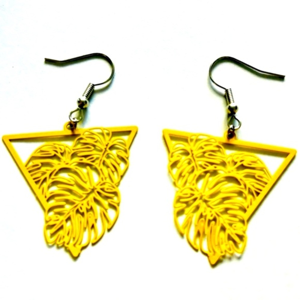 90s Style Monstera Deliciosa Leaf Filigree Earrings, Unworn, NWT